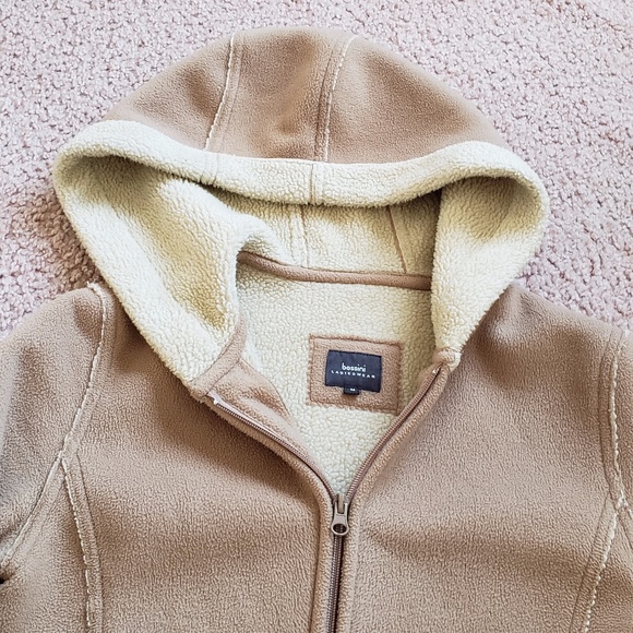 Medium Tan Camel Cream Shearling Cozy Coat w Hood - Picture 4 of 15